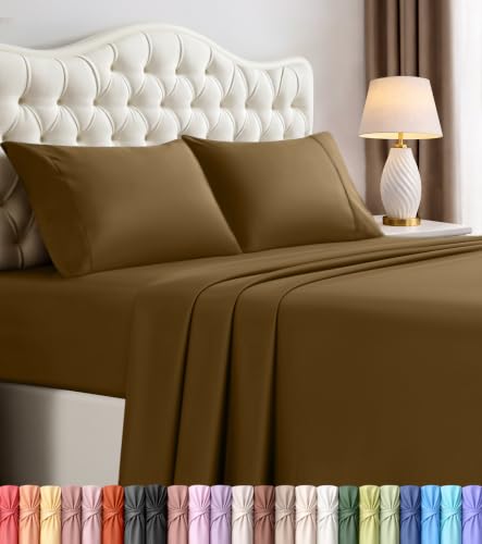 Utopia Bedding Full Sheet Set ??? 4 Piece Bed Sheets for Cal King Size Bed, Soft and Breathable Microfiber, Includes 1 Fitted Sheet, 1 Flat Sheet and 2 Pillowcases (Mocha)