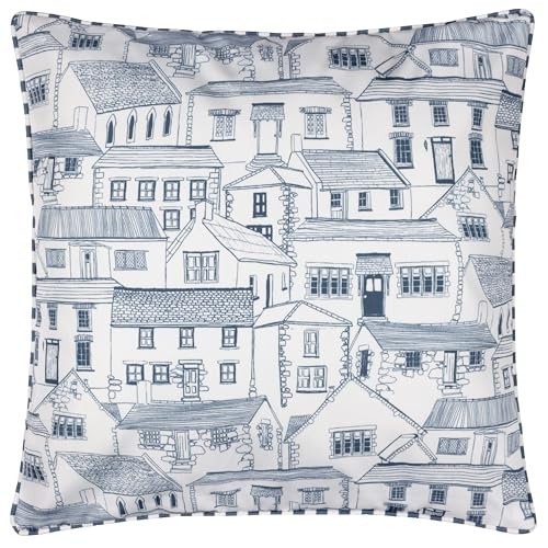 Wylder Abersoch Town Cushion Cover – Reversible Outdoor Water Resistant Coastal House Piped Edge Decorative Case (Sail Blue - 45x45cm)