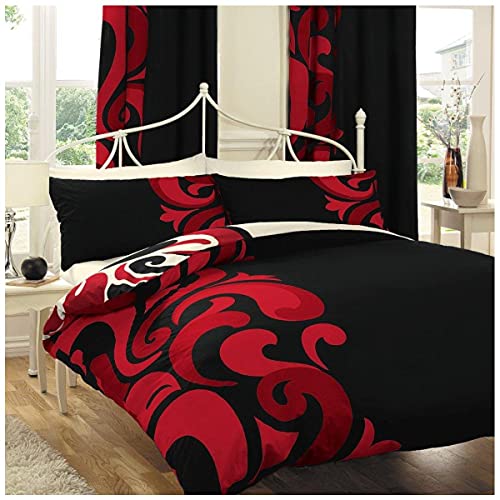 GC GAVENO CAVAILIA Polycotton Paisley Duvet Cover, Reversible Bedding Set, Warm Cosy Bed Covers, Black/Red, Double, 539032
