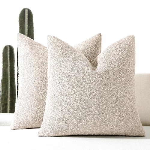 EIHU HOME 26x26 Boucle Throw Pillow Covers, Set of 2, Beige