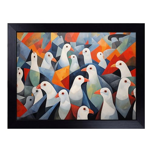 Lap Tray with Bean Bag Cushion, Seagull Orphism - Handmade in the UK, Raised Wooden Edge, Padded Cushion, Heat-Resistant Wipe-Clean Surface, for Meals, Laptops and Crafts