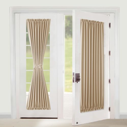 XWZO Door Curtains for Door Window, Thermal and Room Darkening Curtains for French Doors, Rod Pocket Blackout Curtains for Kitchen, 36 x 72 inches Long, Biscotti Beige, 1 Panel