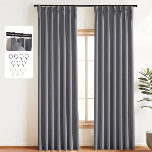 MaKefeile Pinch Pleated Curtains 2 Panels Blackout Pinch Pleated Drapes for Bedroom Living Room???Black Liner Thermal Insulated Draperies with Hooks&Curtain Ring W40 x H72 Inch Grey