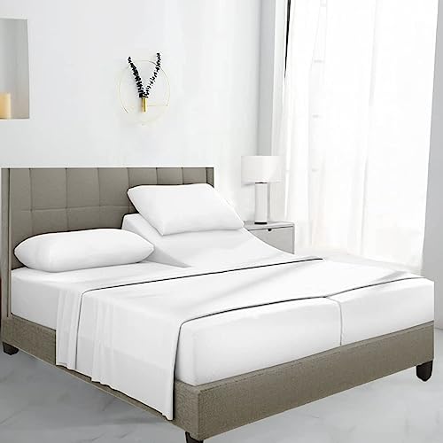 "Split King Sheet Set - Luxury Split King Sheets for Adjustable Bed - 100% Cotton, 600 Thread Count Split King Sheets - 16"" Deep Pocket Cooling Sheets for Split King Adjustable Bed - White"