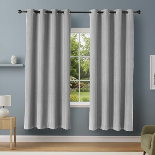 Amazon Basics 100% Blackout Curtains for Living Room & Bedroom, Eyelet Curtains, 2 Panels, 132 x 213 cm, Dark Grey