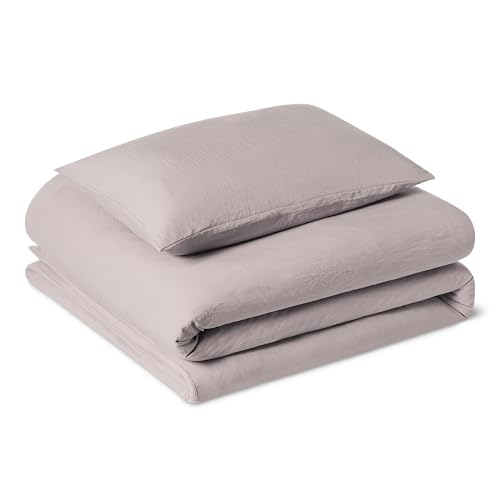 Amazon Basics 2-Piece Brushed Microfibre Single Duvet Cover Set, Extra Soft Bedding, Relaxed Lived-In Look with Natural Creases, No Ironing Required, 135 x 200 cm & 1 Pillowcase 50 x 80 cm, Purple