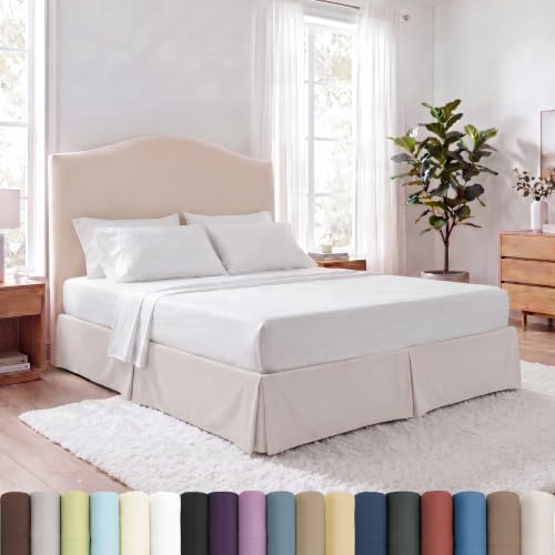 Southshore Fine Living, Inc. Pleated Queen Bed Skirt 14 Inch Drop - Platform Cover, Split Corners, Wrinkle Resistant Dust Ruffle Queen Size, Soft Easy Care Microfiber Hotel Quality - Natural Beige