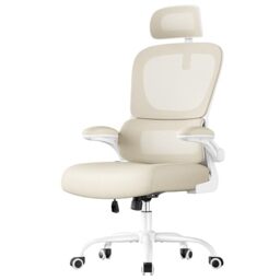 SONGMICS Office Chair, Ergonomic Mesh Chair for Desk, with Double-Layer Breathable Mesh Fabric, Dynamic Lumbar Support, Adjustable Headrest, for Home Office, Sand Beige OBN041L01