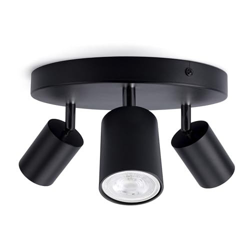 Integral LED Siena 3 Way Round Base GU10 LED Spotlight - Modern Indoor Ceiling Light Fitting - Adjustable and Rotatable - Ideal for Living Room, Bedroom and Kitchen – Premium Matt Black Finish