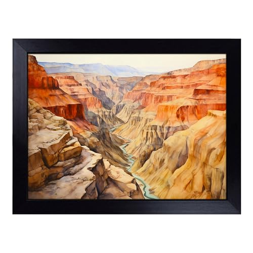 Lap Tray with Bean Bag Cushion, Grand Canyon Watercolour - Handmade in the UK, Raised Wooden Edge, Padded Cushion, Heat-Resistant Wipe-Clean Surface, for Meals, Laptops and Crafts
