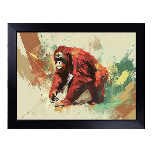 Lap Tray with Bean Bag Cushion, Orangutan Illustrated - Handmade in the UK, Raised Wooden Edge, Padded Cushion, Heat-Resistant Wipe-Clean Surface, for Meals, Laptops and Crafts