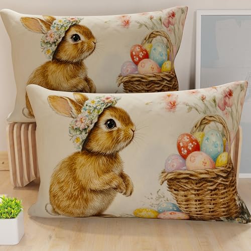 PETTI Artigiani Italiani - Set of 2 Easter Cushion Covers 40x70 cm in Microfibre, Easter Decorative Cushions for Bedroom, Sofa and Living Room, 2 Decorative Pillow Covers, 100% Made in Italy