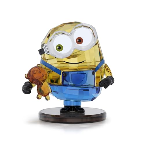 Swarovski Minions Bob Figurine, Multicoloured Faceted Crystal with Chrome-Finished Accents and Black Artificial Leather, Part of the Minions Collection
