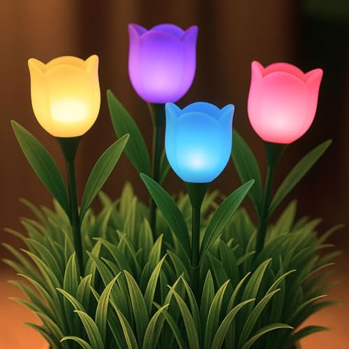 BEPER P207ILO105 Set of 4 Tulip Solar Lights, Flower-Shaped Solar Garden Lights with Spike, Automatic Switch-On, IP44 Outdoor LED for Pathways, Flowerbeds, and Balconies