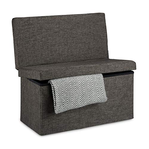 Relaxdays Folding Storage Ottoman with Seat Back Size Large 73 x 76 x 38 cm Bench with Storage Space Sturdy Linen Stool with Removable Lid, Brown