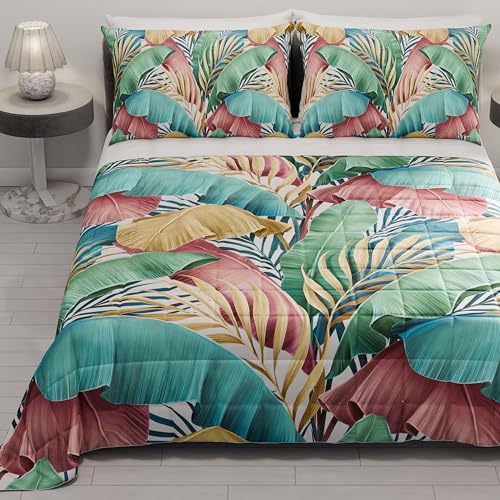 PETTI Artigiani Italiani - Summer Double Bedspread 260 x 270 cm 100 g/m² Double Face, Spring Quilt, Lightweight Quilt, Tropical Multicoloured, 100% Made in Italy