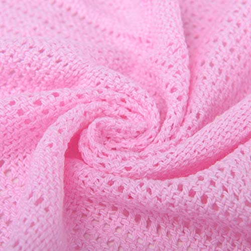 Family Bedding Pink Cotton Cellular Blanket – Double Bed - Reversible Lightweight Thermal Throw - Soft Traditional Design (230 x 230 cm)