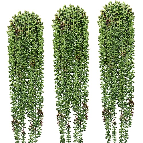SzJias AONELAS 3 Pcs String of Pearls Plant Artificial Hanging Succulents Plants for Home Garden Decor (Pots Not Included)