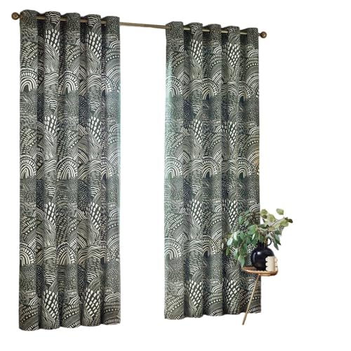 furn. Hoem Nola Abstract Geometric Eyelet Curtains, Olive