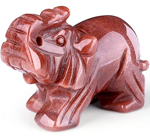 QINJIEJIE 1.5 Inch Crystal Elephant Figurine Quartz Carving Cute Cherry Healing Hand Carved Ornament Natural Polished Stone Reiki Gemstone Pocket Home Office Statue