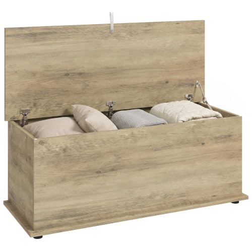 HOMCOM Storage Chest 114L Blanket Box 100 x 40 x 40cm Grey Wood Effect - Shoe Bench with Safety Hinged Lid, Storage Trunk, Bed End Bench, for Bedroom, Hallway, Living Room, Playroom