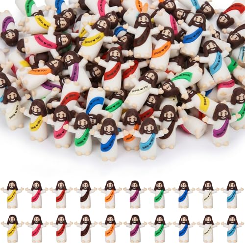 ARCHCRTC 50 Pcs Mini Jesus Figures Jesus Loves You Jesus Doll Little Jesus Figurine to Hide and Seek Classic Religious Gifts Christ Savior Jesus for Sunday Easter Egg Stuffers Gift (50, Multicolor)