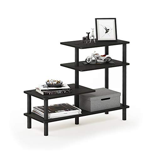 Furinno TURN-N-TUBE Storage Shelves, 4-Tier Ladder Book Shelf, Accent Display Shelf, Toolless Open Shelves, Round Tubes, for Organization and Storage, Living Room, Garage, Home Office, Espresso