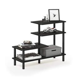 Furinno TURN-N-TUBE Storage Shelves, 4-Tier Ladder Book Shelf, Accent Display Shelf, Toolless Open Shelves, Round Tubes, for Organization and Storage, Living Room, Garage, Home Office, Espresso