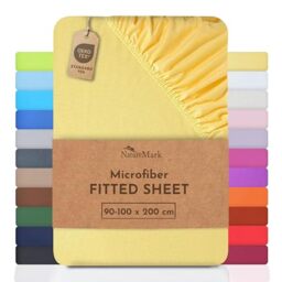 NatureMark Microfiber Fitted Sheet – Soft, Breathable & Comfortable – With Elastic Band – 90 x 200  cm – Yellow