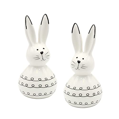 Dekohelden24 Porcelain Bunny Figurine Set of 2 in White, L x W x H 6 x 13 cm Modern Easter Decoration for Standing, 13 cm