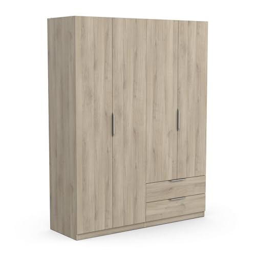 Demeyere Armadietto Guardaroba Moderno con 4 Ante e 5 Ripiani 2 cassetti – Colore Rovere Kronberg – 157,3 x 51,1 x 203 cm, Legno ingegnerizzato