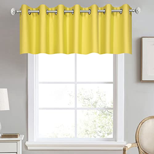 DECOVSUN Brilliant Yellow Valance for Kitchen Windows - Solid Gold Blackout Curtain With Grommet for Bedroom - Short Straight Drape for Living Room 100X18 1 Panel