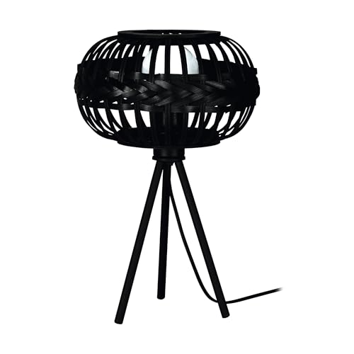 Eglo Tripod Table lamp Towcester, Boho Bedside Light Fixture, Living Room and Bedroom Lighting, Black Metal and Wood, E27 Socket