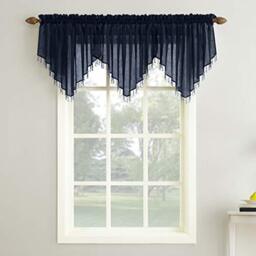 "No. 918 Erica Crushed Voile Ascot Beaded Sheer Rod Pocket Curtain Set, 153"" x 24"", Navy"