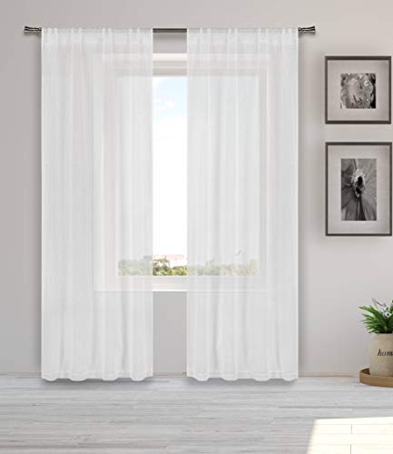 Home Maison Kasey Solid Window Curtain, 38x96 (2 Pieces), White-gold
