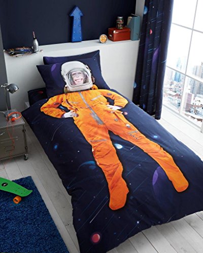 Gaveno Cavailia Kids Panel Duvet Set Space Chimp Single Children Character Bedding 2 Piece Printed Reversible Bedlinen Easy Care Bedset 1 Quilt Cover and 1 Matching Pillow Case