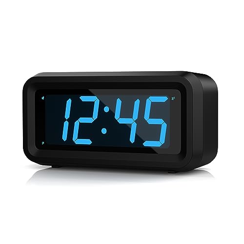 KWANWA Alarm Clock, Digital Clock Battery Operated with Big 1.2'' LED Time Display,Adjustable Brightness,12/24Hr,Portable Cordless,Alarm Clocks Bedside for Travel/Wall/Shelf/Desk (Blue display)