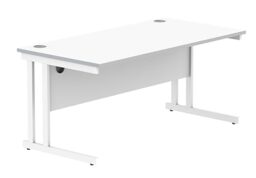 Office Hippo Essentials Rectangular Desks, Home Writing Computer Desk Office Desk For Work Place Or Home, Home Office Desk With Cable Port Management, White Frame, Arctic White, 160cm x 80cm