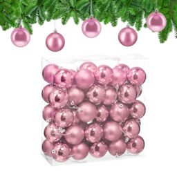 Relaxdays Christmas Baubles, Set of 50, Festive Tree Ornaments, D: 6 cm, Holiday Decorations, Matte & Shiny, Pink