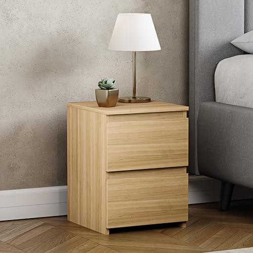 Vida Designs Denver 2 Drawer Bedside Chest - Pine - Space-Saving Storage - 52H x 29.5W x 29.5D cm - Narrow Side Table - Minimal - Smooth Metal Runner - Modern Bedroom Nightstand Unit
