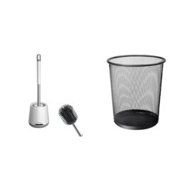 Ibergrif M34152 Silicone Toilet Brushes & Holders, Deep Cleaner, Toilet Brush with Quick Drying Holder Set & KEPLIN Round Trash Can - 1 Pack Black Non-slip Mesh Bin, Stylish