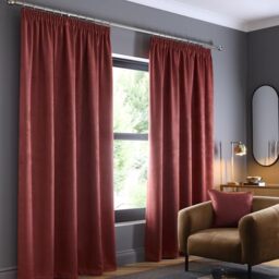 Fusion Terracotta Curtains W66 x L90 – 100% Cotton Pencil Pleat – Thermal & Soundproof – Blood Orange Drapes for Bedroom – 2 Panels