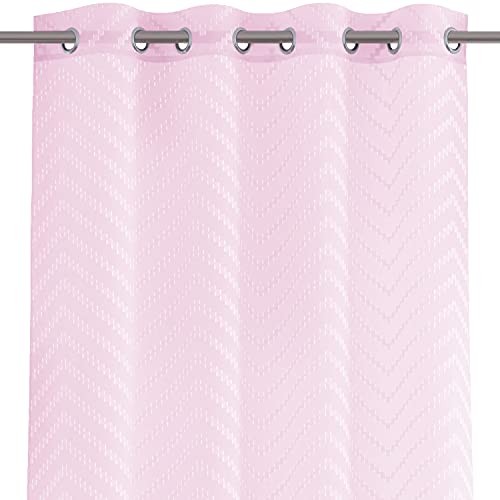 AmeliaHome Curtain 140 x 270 cm 1 Piece Semi-Transparent Eyelet Curtain Embroidery Molisa Pink