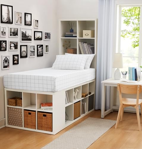 "Linen Closet Cotton Rich Twin/Twin XL Dorm Sheet Set with Bonus Phone Pocket, Includes Two Fitted Sheets and Two Pillowcases, fits up to 14"" Mattress, Windowpane"