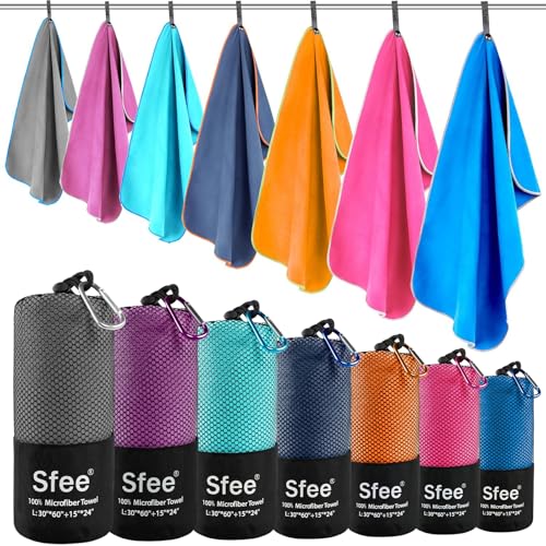 Sfee 2 Pack Microfiber Travel Towel, Quick Dry Towel Camping Towel Beach Towel Super Absorbent Compact Lightweight Sports Gym Towels Set for Beach, Gym, Hiking, Pool, Backpacking, Bath, Yoga