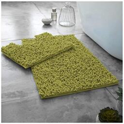 GC GAVENO CAVAILIA Soft Bath Mat Sets For Bathroom - 2 Piece Bath Mat Non Slip Back - Highly Water Absorbent & Fast Drying 100% Microfiber Chenille Toilet Rug with Pedestal Mat - Green