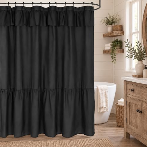 DOSLY ID??ES Ruffled Farmhouse Shower Curtain,Black Fabric,Country and Chic Style,72x78 in