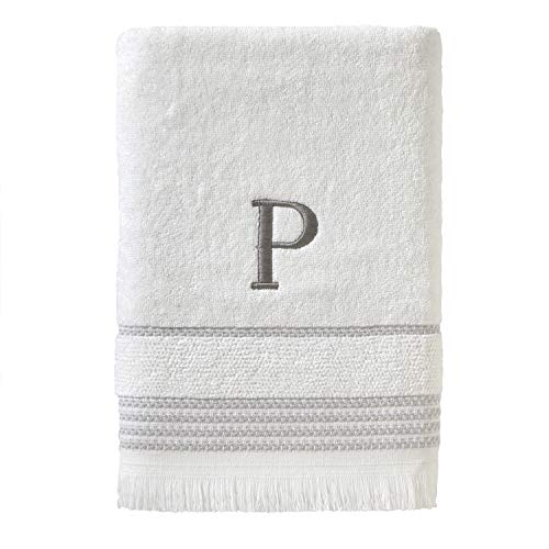 SKL Home Bath Towel, P, Cotton, White, 28x54 - Available in letters A-Z. Personalized style, great for gifting. 100% Cotton. 600 GSM weight. Soft & absorbent terry.