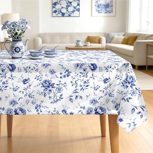 Arquiel Tablecloth with Flower Pattern, Waterproof, Rectangular Tablecloth, Washable, Table Cover for Kitchen, Dining Room, Party, Decoration (60 x 107 Inch)
