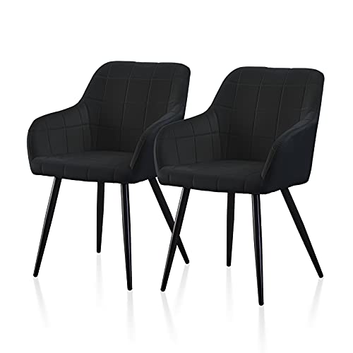 TUKAILAi Black Dining Chairs Set of 2 Velvet Upholstered Kitchen Tub Chairs with Backrest, Armrest & Metal Legs,Occasional Lounge Living Room Reception Armchair